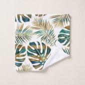 gemusterte tropische Blätter aquamarin und gold Badhandtuch Set (Waschlappen)