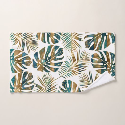 gemusterte tropische Blätter aquamarin und gold Badhandtuch Set (Handtuch)