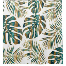 gemusterte tropische Blätter aquamarin und gold