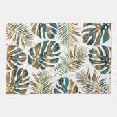 gemusterte tropische Blätter aquamarin und gold Geschirrtuch (Horizontal)