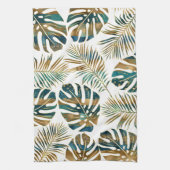 gemusterte tropische Blätter aquamarin und gold Geschirrtuch (Vertikal)