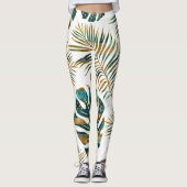 gemusterte tropische Blätter aquamarin und gold Leggings (Vorderseite)
