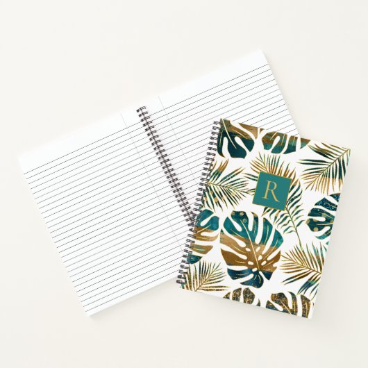 gemusterte tropische Blätter aquamarin und gold, m Notizblock (Innenseite)