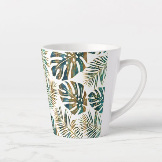 gemusterte tropische Blätter aquamarin und gold Milchtasse (Rechts)