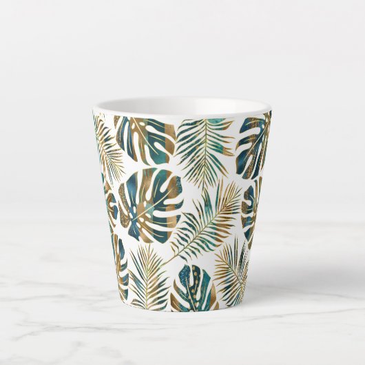 gemusterte tropische Blätter aquamarin und gold Milchtasse (Vorderseite)
