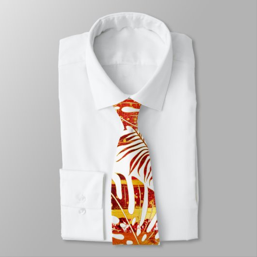 Gemusterte tropische Blätter in Orange und Gold Krawatte (Gebunden)