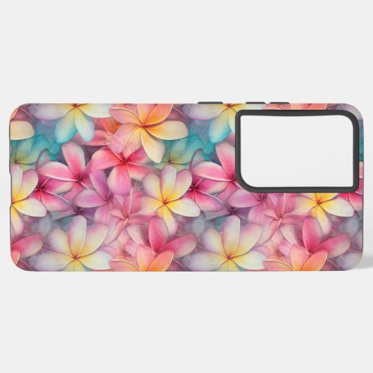 Gemusterte tropische Plumeria Frangipani Samsung Galaxy Hülle (Linke Seite)