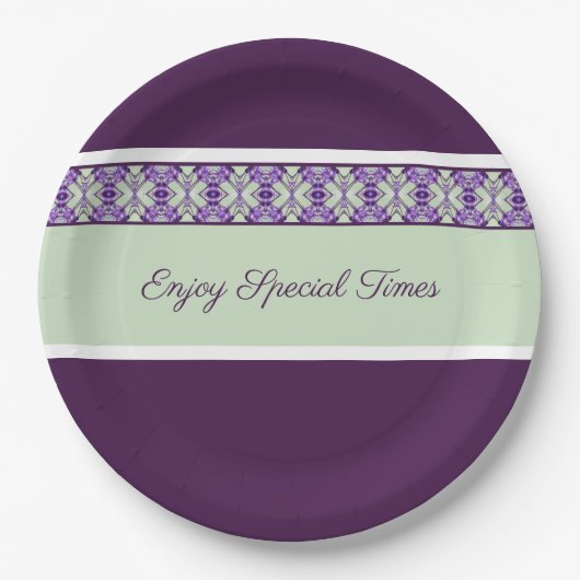 Gemusterter Akzent in Plum Lila Pappteller (Vorderseite)