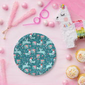 Gemusterter Aqua-Papierschild für Rentiere Pappteller (Party)