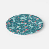 Gemusterter Aqua-Papierschild für Rentiere Pappteller (Schrägansicht)