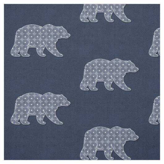 Gemusterter Bär im Navy Blue Woodland Thema Stoff (Muster)