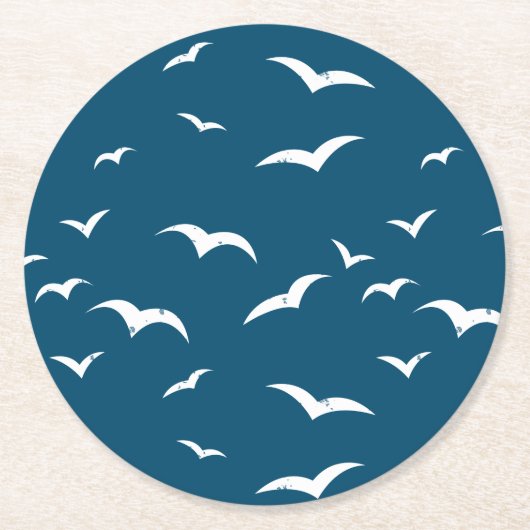 Gemusterter Blaue und Weißmeer-Vogel Runder Pappuntersetzer (Vorderseite)