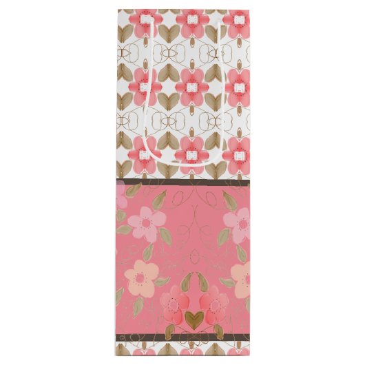 Gemusterter Blumendesigner Geschenktüte Für Weinflaschen (Vorderseite)
