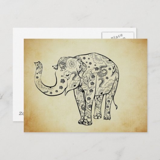 Gemusterter Elefant Postkarte (Vorne/Hinten)