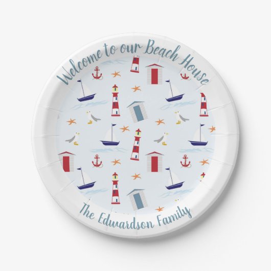 Gemusterter Empfang am Strand Pappteller (Vorderseite)