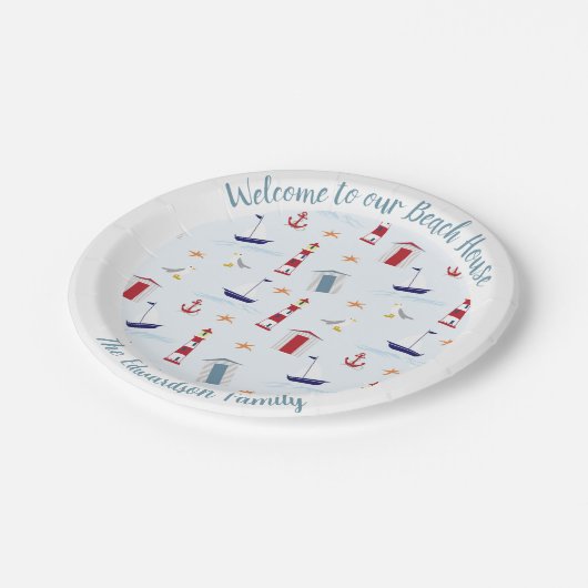 Gemusterter Empfang am Strand Pappteller (Schrägansicht)