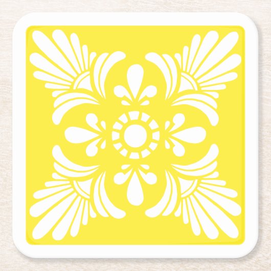 Gemusterter, gelber und weißer Mittelmeeranstrich Rechteckiger Pappuntersetzer (Vorderseite)