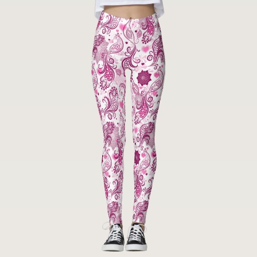 Gemusterter lila und rosa Bird Leggings (Vorderseite)