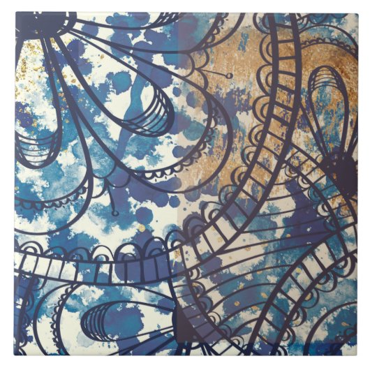 Gemusterter Loft-Stil in Blau-Weiß Fliese (Vorderseite)