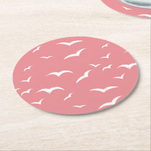 Gemusterter Nautic Dusty Pink und White Sea Bird Runder Pappuntersetzer