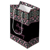 Gemusterter schwarzer Tasche mit Aquamarinem und r Mittlere Geschenktüte (Vorderseite Schrägansicht)