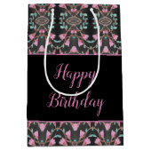 Gemusterter schwarzer Tasche mit Aquamarinem und r Mittlere Geschenktüte (Vorderseite)