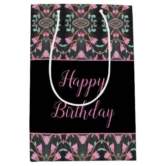 Gemusterter schwarzer Tasche mit Aquamarinem und r Mittlere Geschenktüte (Vorderseite)