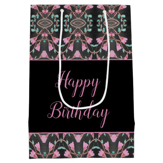 Gemusterter schwarzer Tasche mit Aquamarinem und r Mittlere Geschenktüte (Rückseite)
