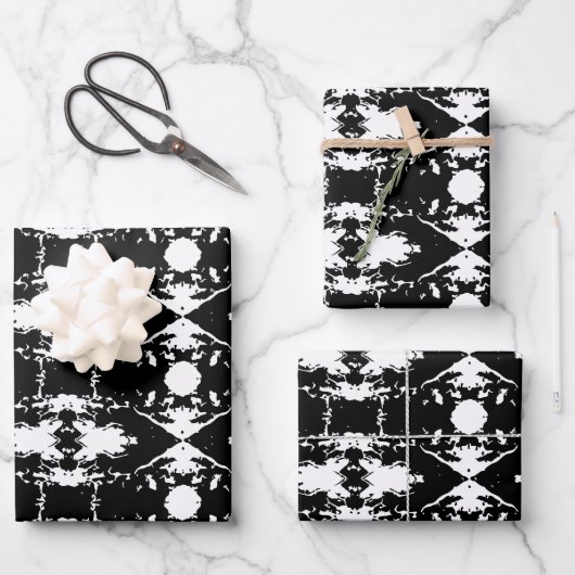 Gemusterter schwarzer Thumbprint-Cookie-Tree Geschenkpapier Set (Vorderseite)