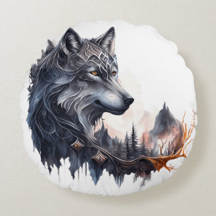 Gemusterter Wolf  Rundes Kissen