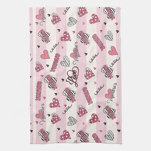 Gemusterter XOXO Valentinstag Geschirrtuch (Vertikal)
