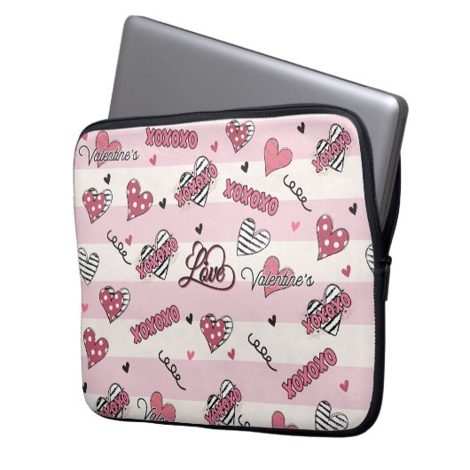 Gemusterter XOXO Valentinstag Laptopschutzhülle (Vorderseite Links)