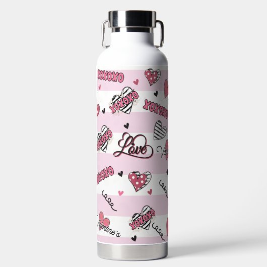 Gemusterter XOXO Valentinstag Trinkflasche (Vorderseite)
