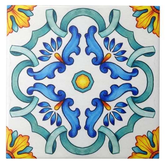 Gemustertes botanisches Ziermediterranes Fliese (Vorderseite)