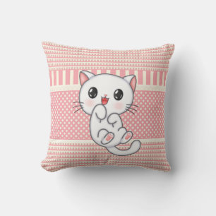 Gemustertes Dusty Pink mit Niedlichem Kitten Kissen
