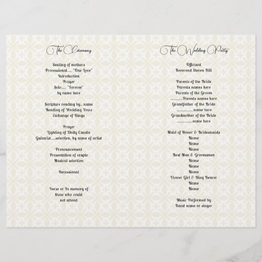 Gemustertes Foto-Hochzeitsprogramm (Rückseite)