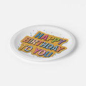 Gemustertes Happy Birthday Pappteller (Schrägansicht)