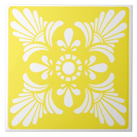 Gemustertes, hellgelbes und weißes Mittelmeer Fliese (Vorderseite)