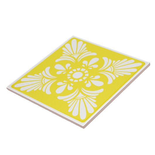 Gemustertes, hellgelbes und weißes Mittelmeer Fliese (Seite)