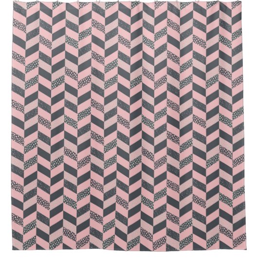 Gemustertes Herringbone, rosa und grau Duschvorhang (Vorderseite)