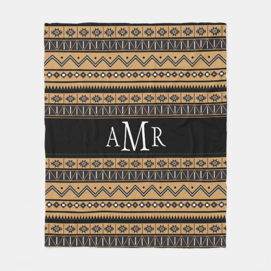 Gemustertes Monogramm für die schwarze und weiße A Fleecedecke (Vorderseite)