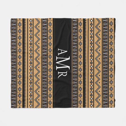Gemustertes Monogramm für die schwarze und weiße A Fleecedecke (Vorderseite (Horizontal))