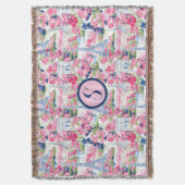 Gemustertes Monogramm Rosa und Blau Paris Decke (Vorderseite Vertikal)