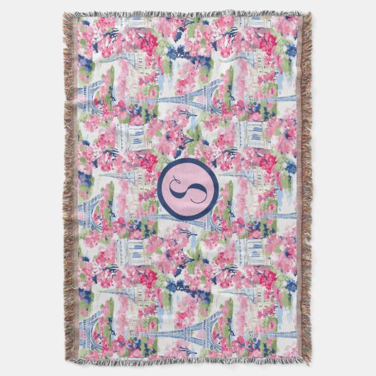 Gemustertes Monogramm Rosa und Blau Paris Decke (Vorderseite Vertikal)