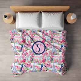 Gemustertes Monogramm Rosa und Blau Paris Sherpadecke