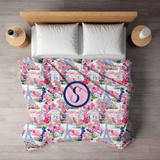 Gemustertes Monogramm Rosa und Blau Paris Sherpadecke