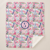 Gemustertes Monogramm Rosa und Blau Paris Sherpadecke (Vorderseite)