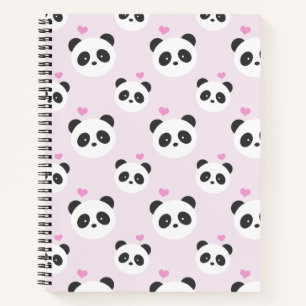 Gemustertes Notebook mit hellrosa Panda Notizblock