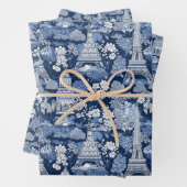 Gemustertes Pariser Blautoilette Geschenkpapier Set (Beispiel)