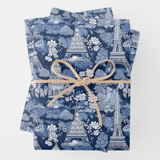 Gemustertes Pariser Blautoilette Geschenkpapier Set (Beispiel)